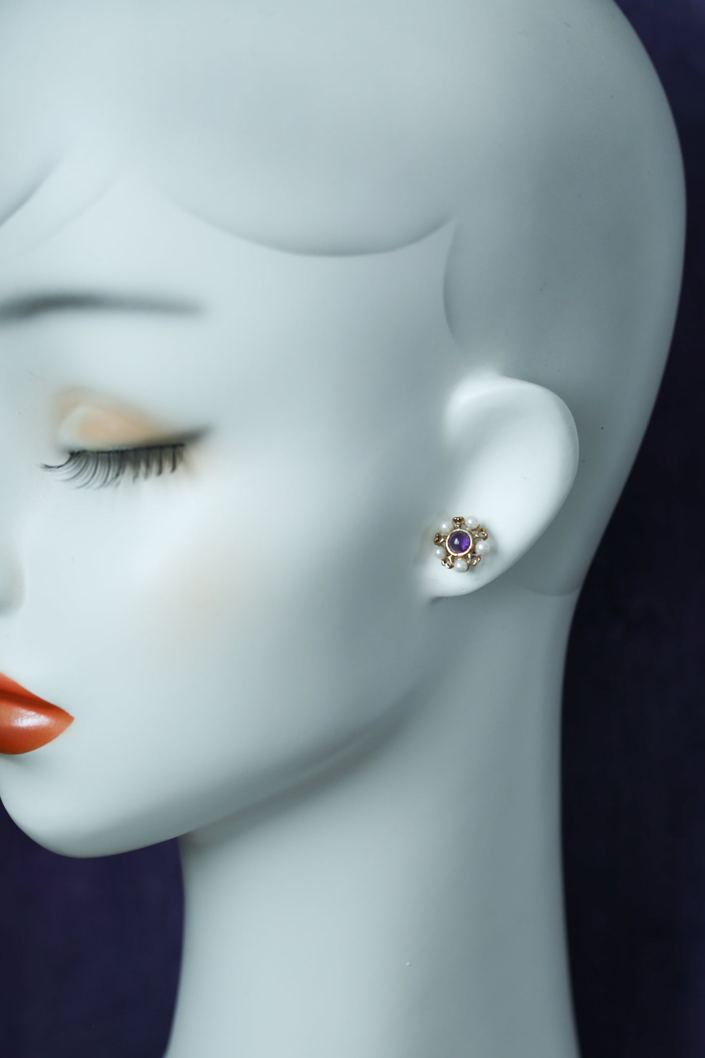 カボションアメジストとパールのピアス ヴィンテージジュエリー