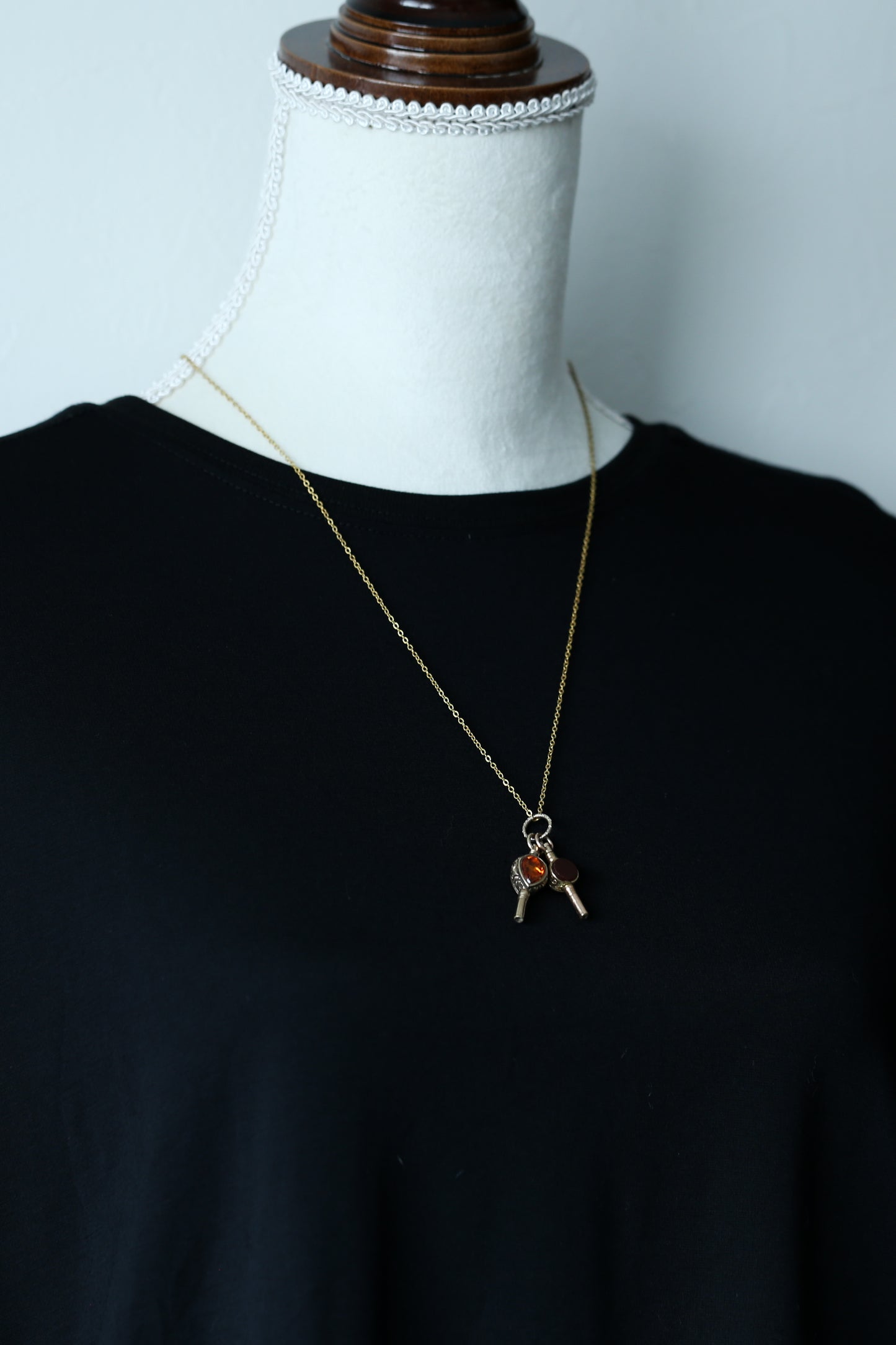 シトリンとカーネリアンとブラッドストーンとサードオニキスのフォブキーペンダント アンティークウォッチキー