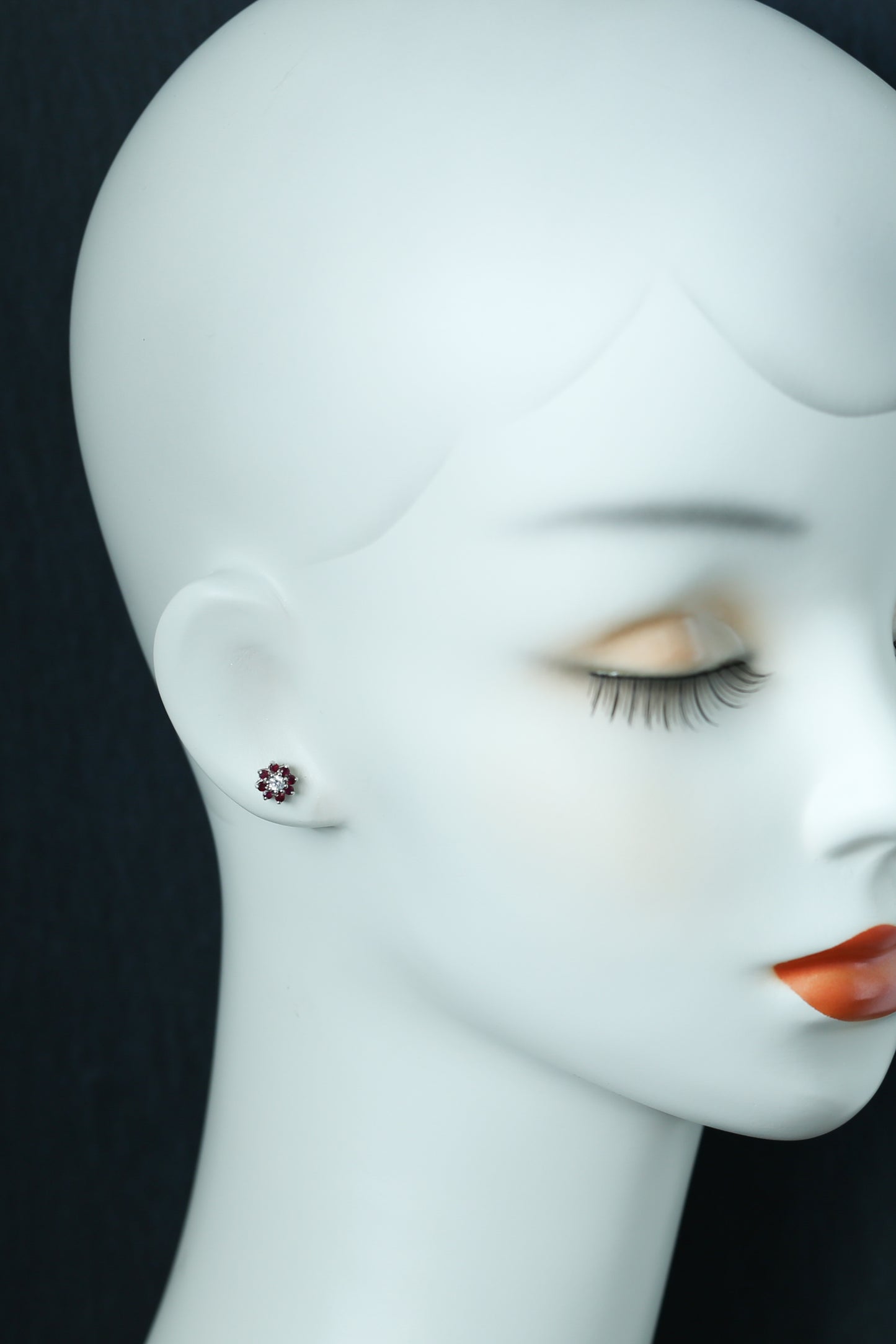 0064_ヴィンテージ ダイヤモンドとルビーのクラスターピアス