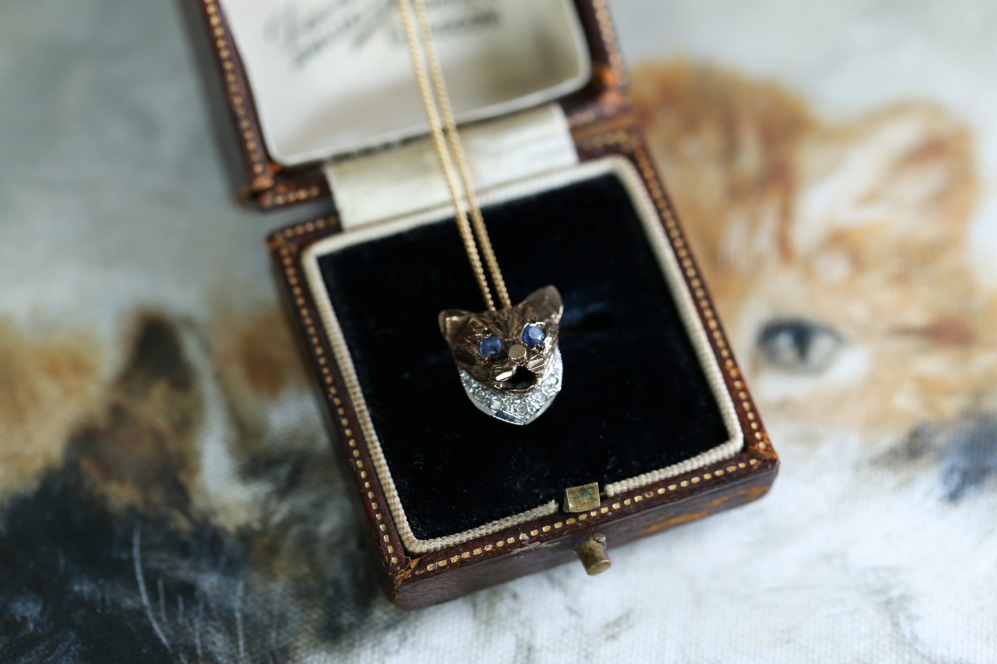 サファイアとダイヤモンドのキャットペンダント ヴィンテージジュエリー