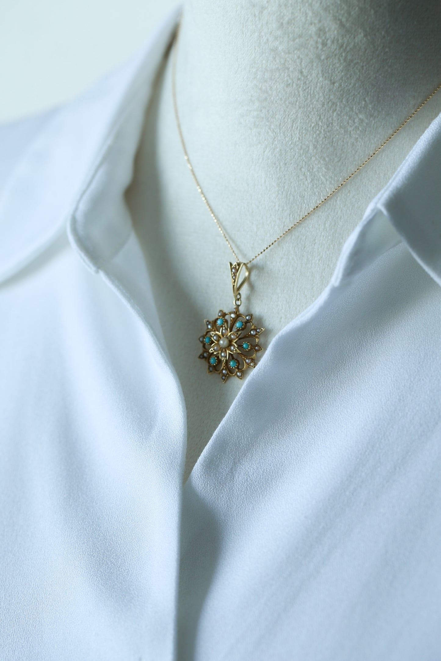 0106_アンティーク ターコイズとスプリットパールのペンダント