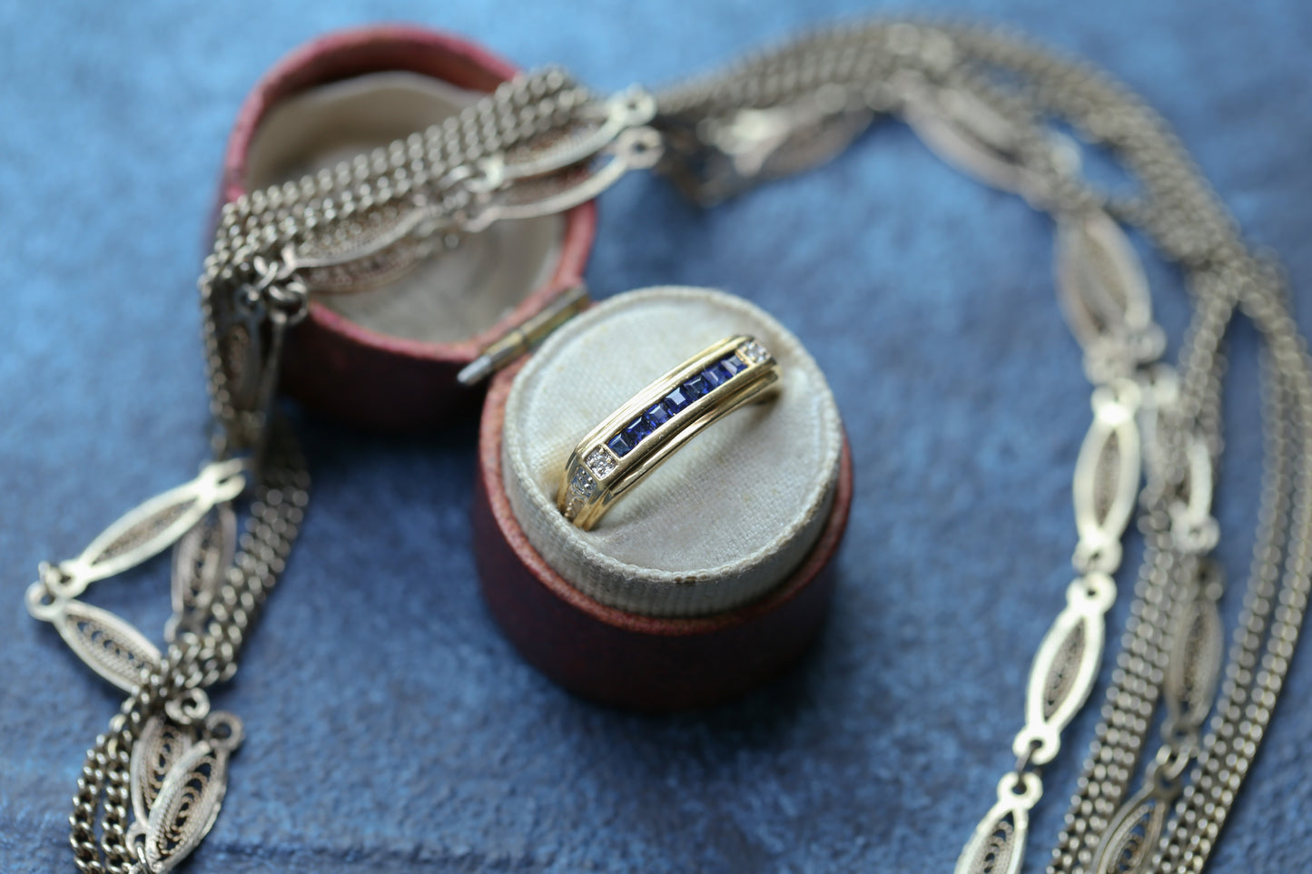 ヴィンテージ カリブレカットサファイアのドレスリング