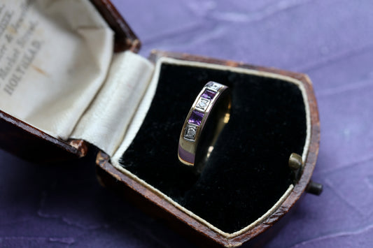 0185_ヴィンテージ アメジストとダイヤモンドのハーフエタニティリング