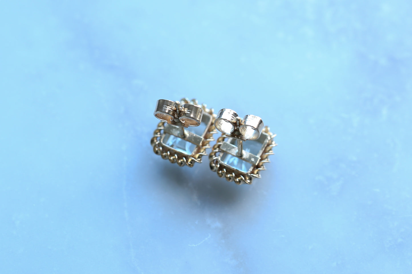 0179_ヴィンテージ アクアマリンのスクエアピアス