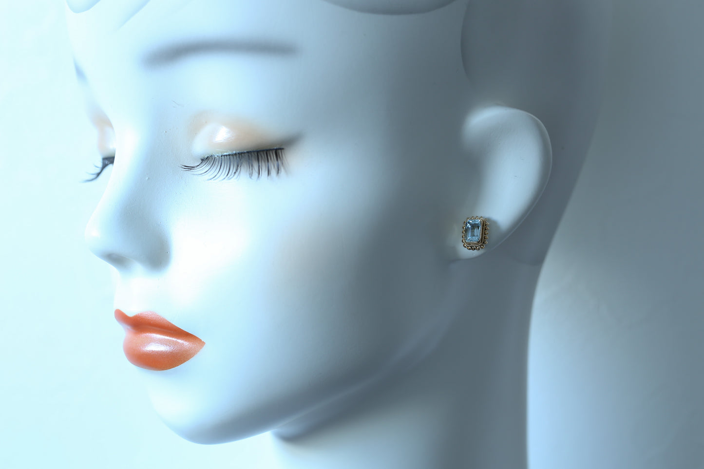 0179_ヴィンテージ アクアマリンのスクエアピアス