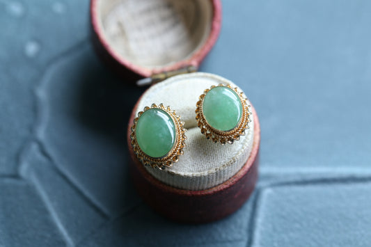 0192_ヴィンテージ 翡翠のシングルストーンピアス