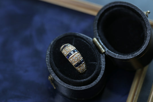 0187_ヴィンテージ カリブレカットサファイアとダイヤモンドの9ctゴールドリング